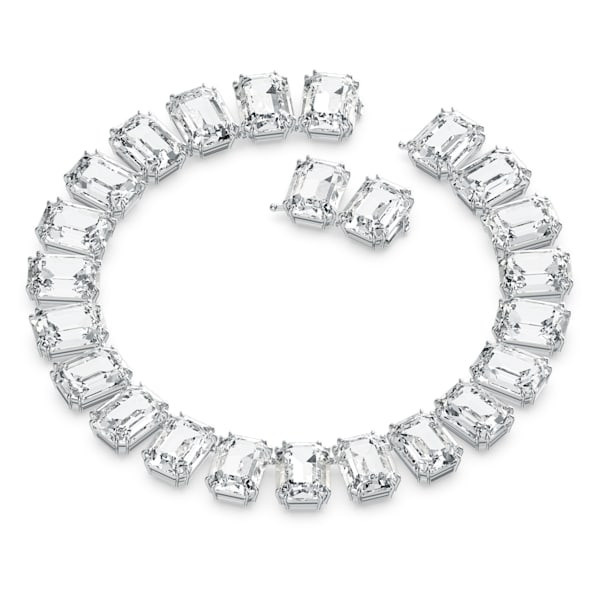 Millenia necklace Octagon cut crystals, White, Rhodium plated