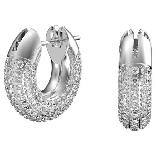 Dextera hoop earrings, Pavé, White, Rhodium plated