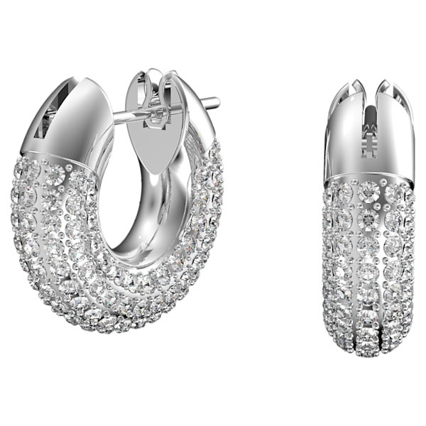 Dextera hoop earrings, Pavé, White, Rhodium plated