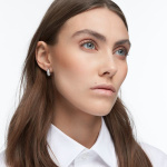 Dextera hoop earrings, Pavé, White, Rhodium plated