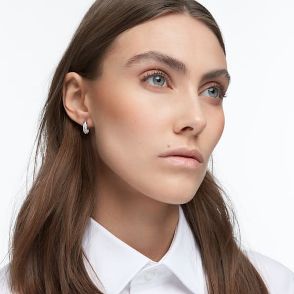 Dextera hoop earrings, Pavé, White, Rhodium plated