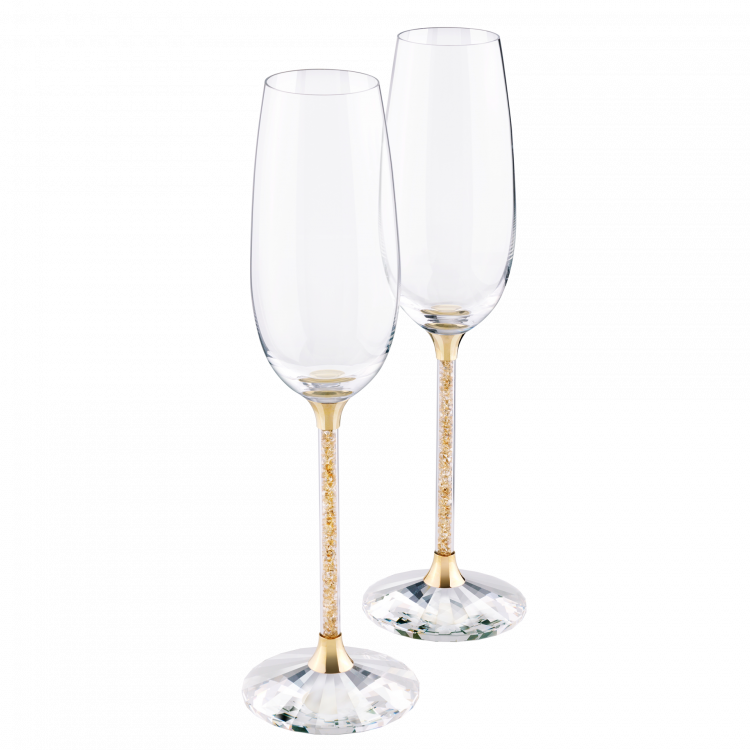 CRYSTALLINE TOASTING FLUTES , GOLD TONE (SET OF 2)