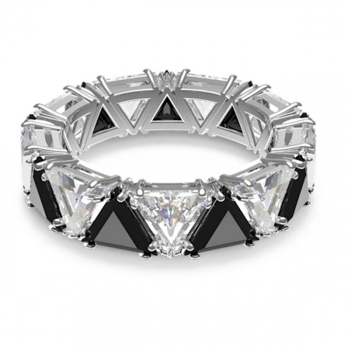 Ortyx cocktail ring Triangle cut, Black, Rhodium plated