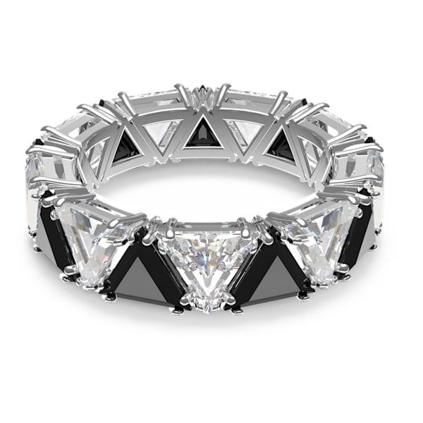 Ortyx cocktail ring Triangle cut, Black, Rhodium plated