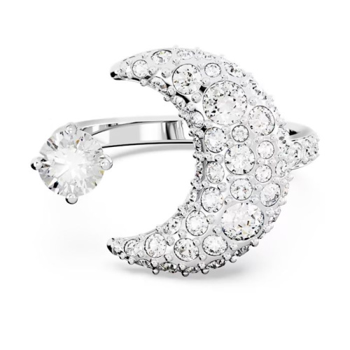 Sublima open ring Moon, White, Rhodium plated