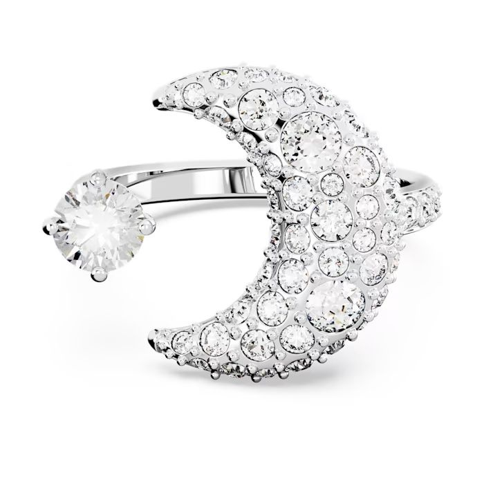 Sublima open ring Moon, White, Rhodium plated