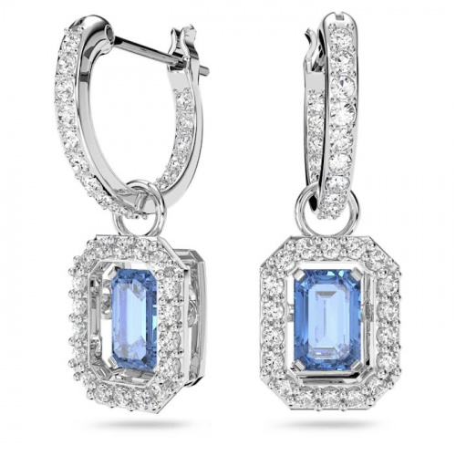 Una drop earrings Octagon cut, Blue, Rhodium plated
