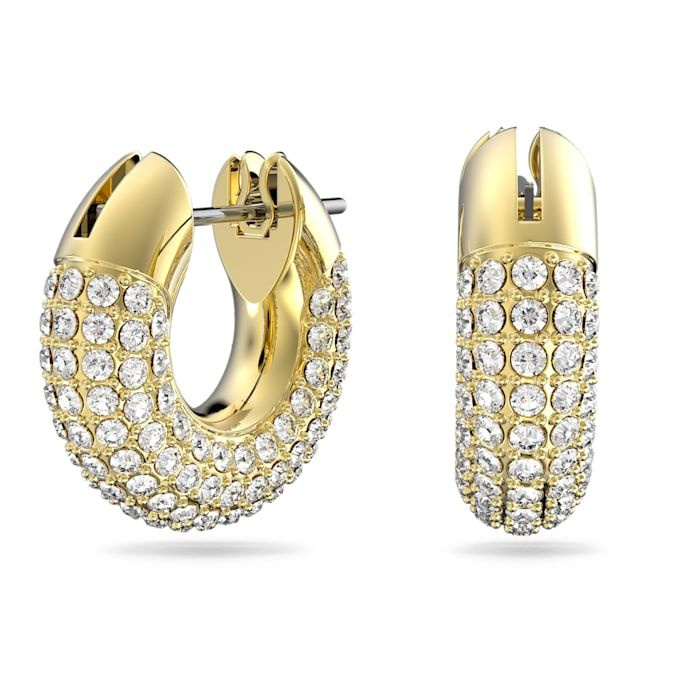 Dextera hoop earrings, Pavé, White, Gold-tone plated