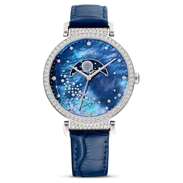 Passage Moon Phase watch, Leather strap, Blue