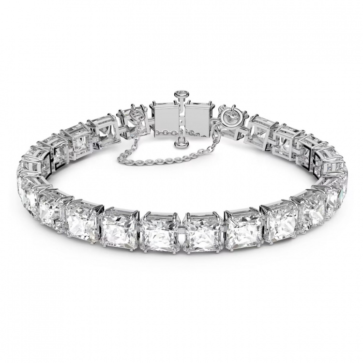Millenia bracelet, Square cut crystals, White, Rhodium plated