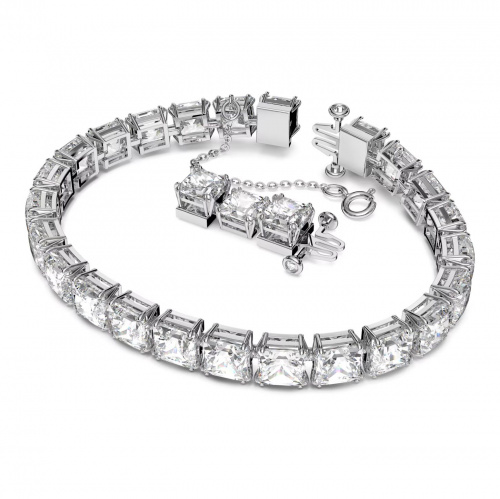 Millenia bracelet, Square cut crystals, White, Rhodium plated