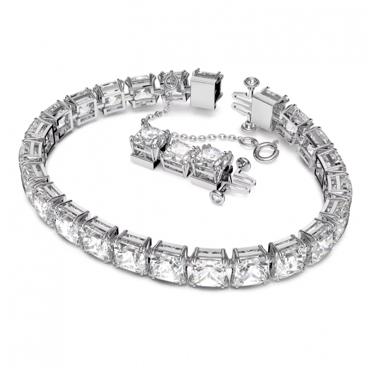 Millenia bracelet, Square cut crystals, White, Rhodium plated