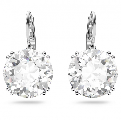 Millenia drop earrings, Round cut, White, Rhodium plated