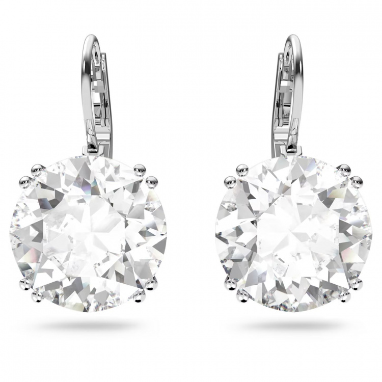 Millenia drop earrings, Round cut, White, Rhodium plated