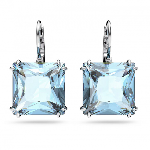 Millenia drop earrings, Square cut, Blue, Rhodium plated