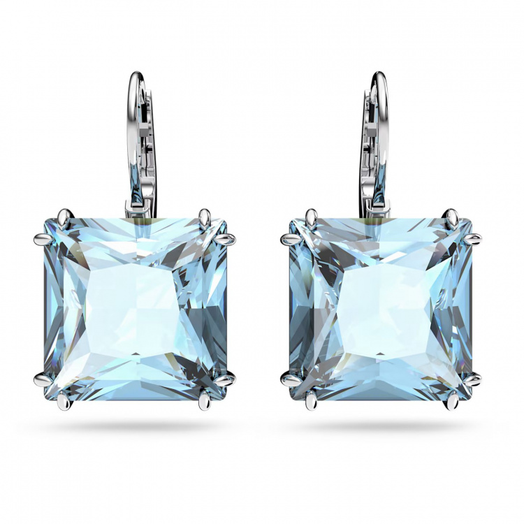 Millenia drop earrings, Square cut, Blue, Rhodium plated