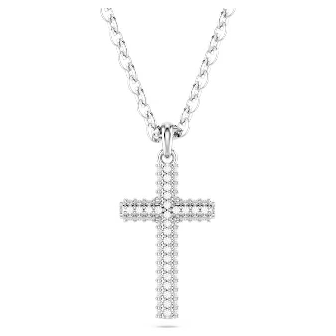 Insigne pendant Pavé, Cross, White, Rhodium plated