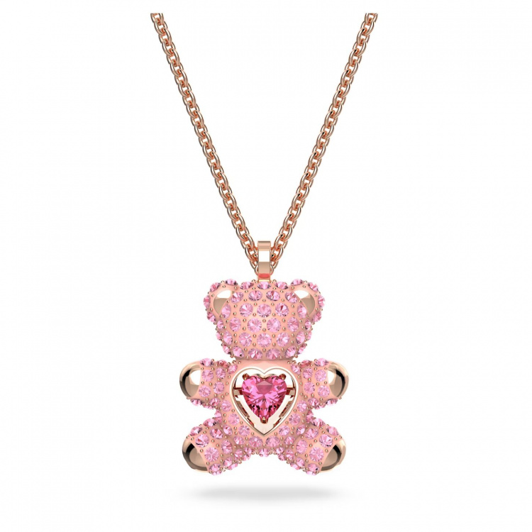 Teddy pendant, Pink, Rose gold-tone plated
