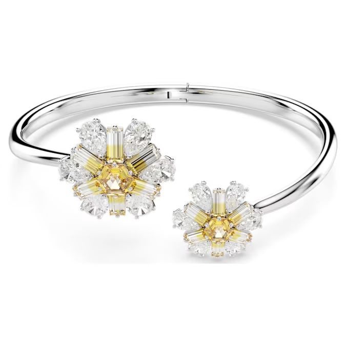 Idyllia bangle Flower, Yellow, Rhodium plated