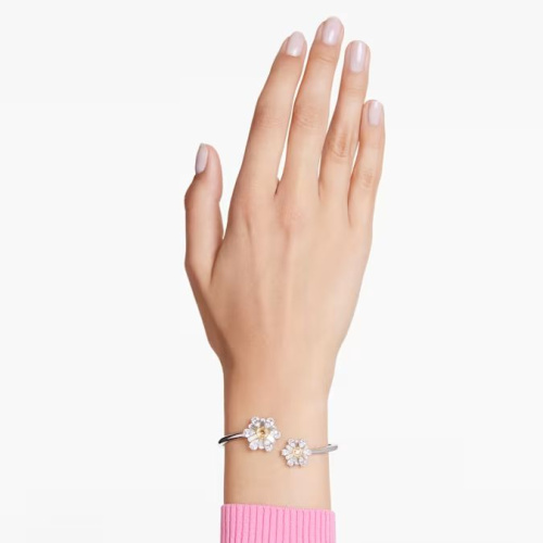 Idyllia bangle Flower, Yellow, Rhodium plated