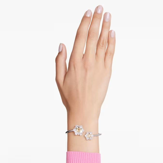 Idyllia bangle Flower, Yellow, Rhodium plated