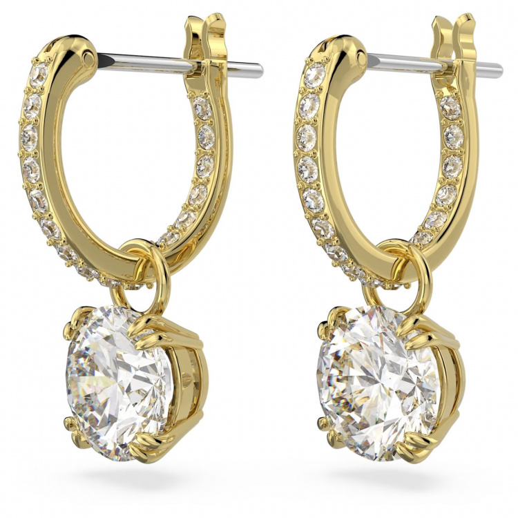 Stilla drop earrings Round cut, White, Gold-tone plated