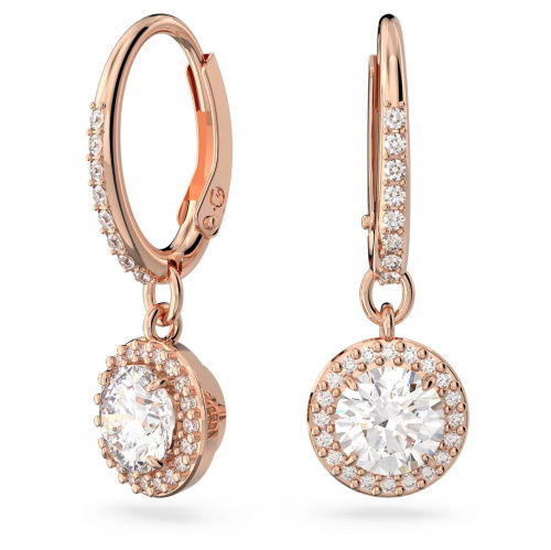 Una drop earrings Round cut, Pavé, White, Rose gold-tone plated