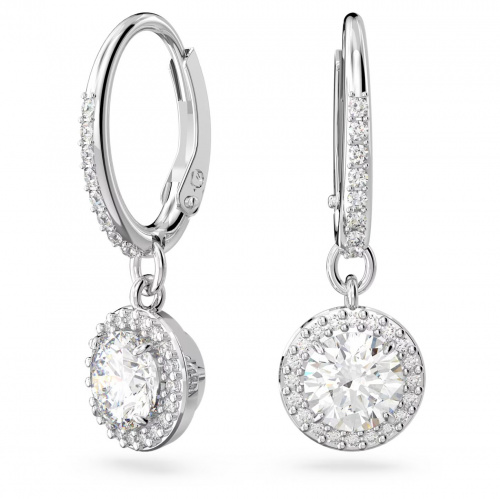 Una drop earrings Round cut, Pavé, White, Rhodium plated