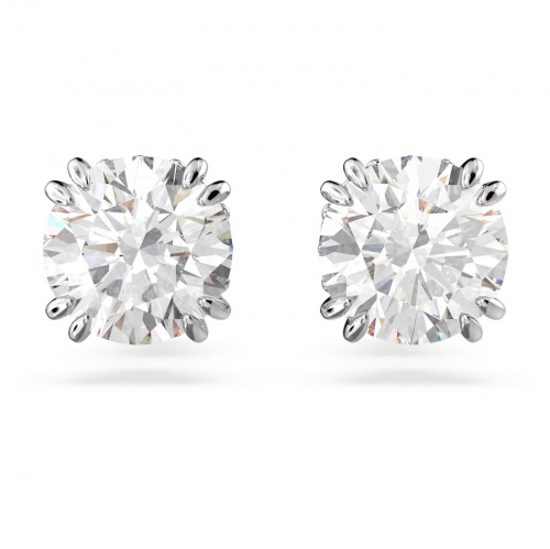 Stilla stud earrings Round cut, White, Rhodium plated