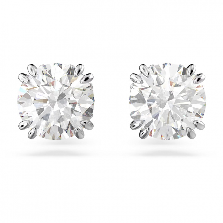 Stilla stud earrings Round cut, White, Rhodium plated