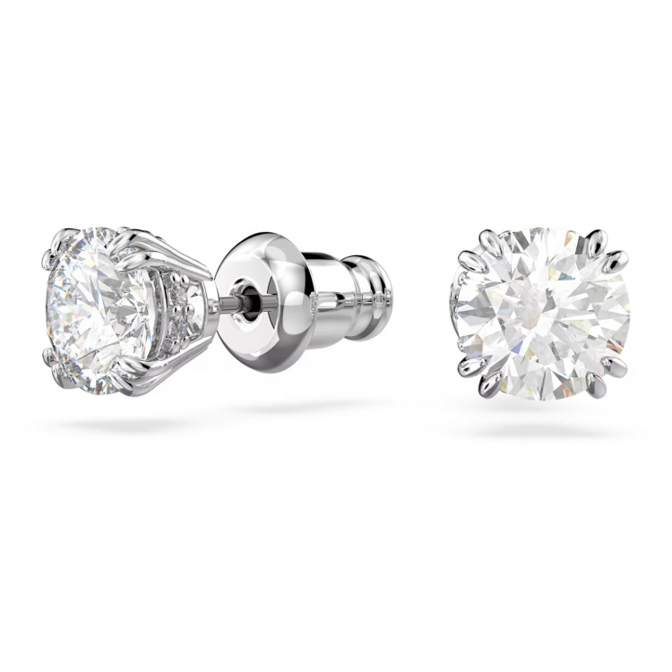 Stilla stud earrings Round cut, White, Rhodium plated