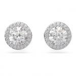 Una Angelic stud earrings Round cut, Pavé, White, Rhodium plated