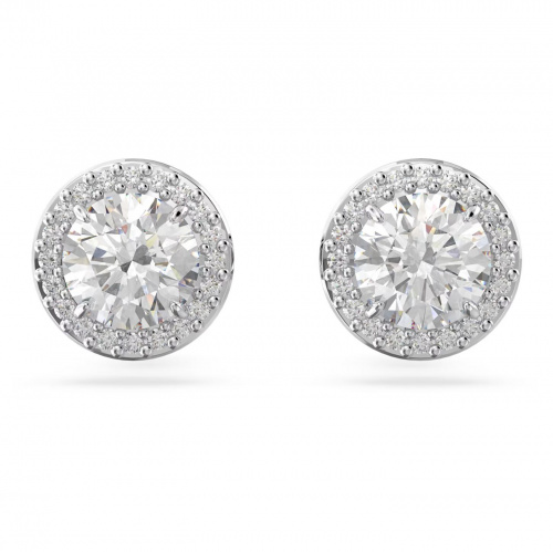 Una Angelic stud earrings Round cut, Pavé, White, Rhodium plated