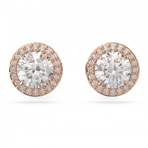 Una Angelic stud earrings Round cut, Pavé, White, Rose gold-tone plated