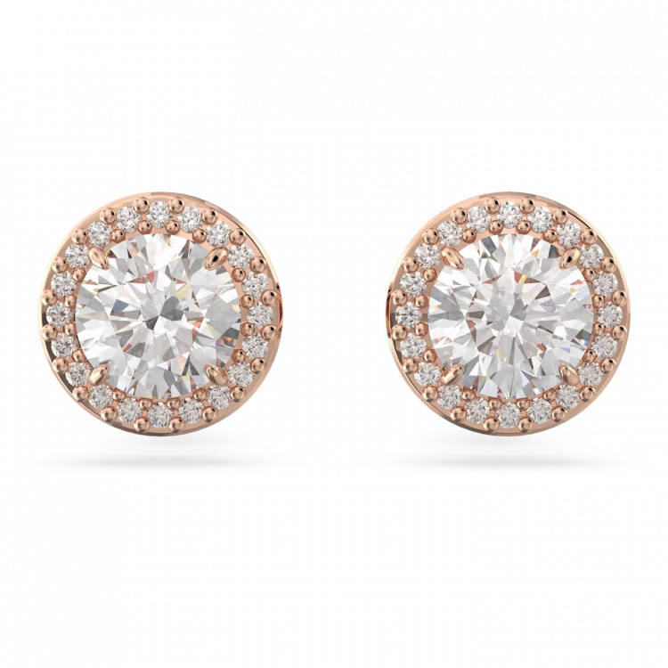 Una Angelic stud earrings Round cut, Pavé, White, Rose gold-tone plated