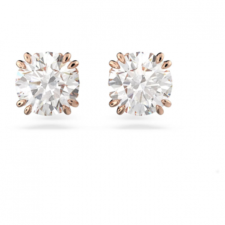 Stilla stud earrings Round cut, White, Rose gold-tone plated