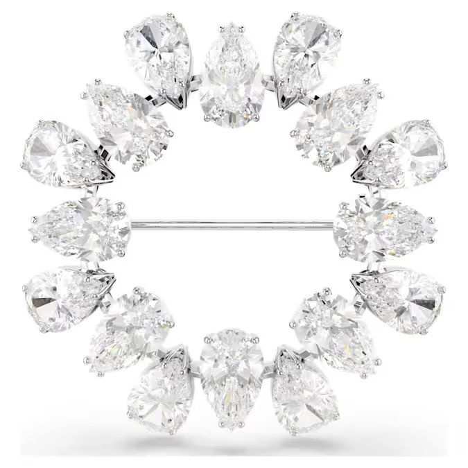 Matrix brooch Pear cut, White, Rhodium plated