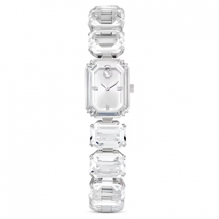 Watch, Octagon cut bracelet, White, Stainless Steel