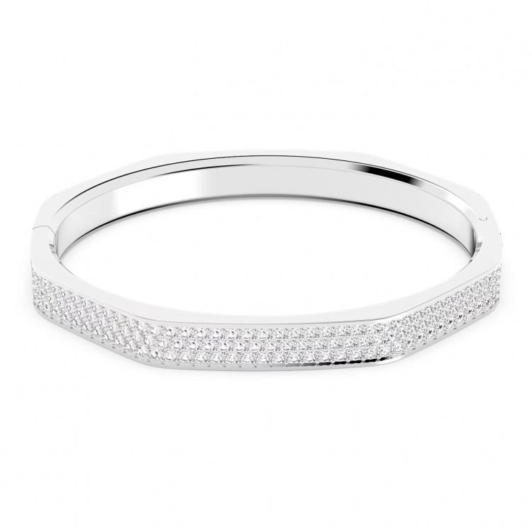 Dextera bangle, Octagon, Pavé, White, Rhodium plated