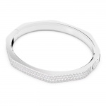 Dextera bangle, Octagon, Pavé, White, Rhodium plated