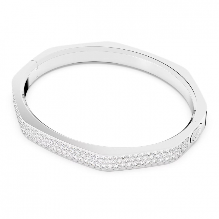 Dextera bangle, Octagon, Pavé, White, Rhodium plated