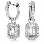 Una drop earrings Octagon cut, White, Rhodium plated