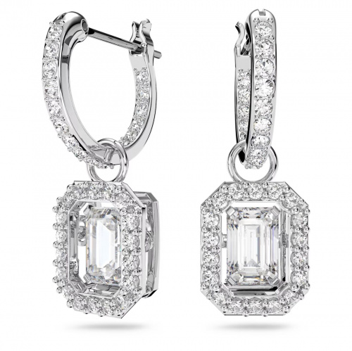 Una drop earrings Octagon cut, White, Rhodium plated