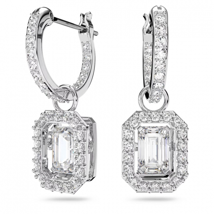 Una drop earrings Octagon cut, White, Rhodium plated