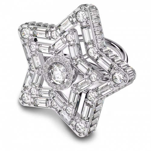 Stella cocktail ring, Star, White, Rhodium plated