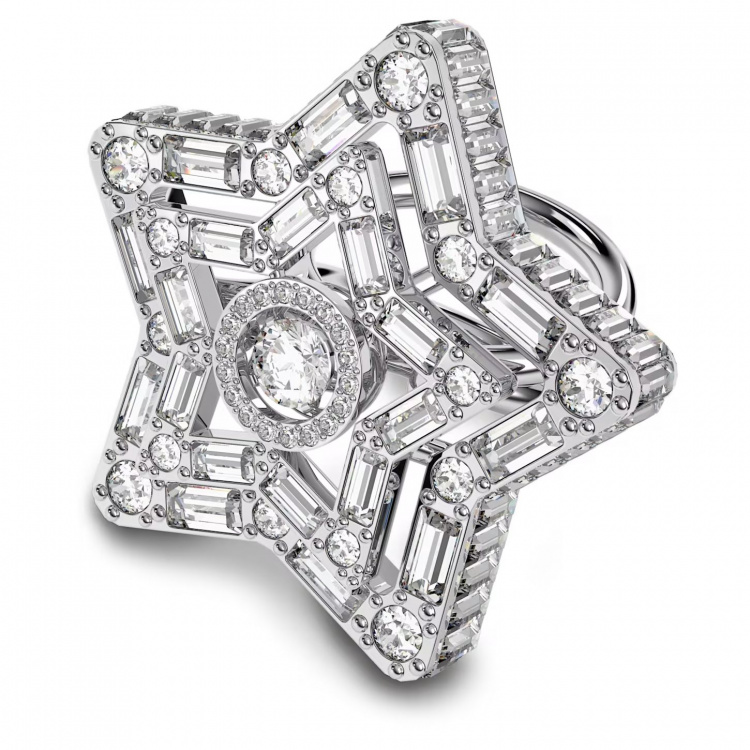 Stella cocktail ring, Star, White, Rhodium plated