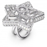 Stella cocktail ring, Star, White, Rhodium plated