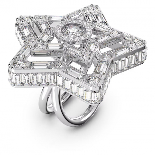 Stella cocktail ring, Star, White, Rhodium plated