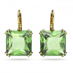 Millenia drop earrings, Square cut, Green, Gold-tone plated