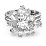 Gema cocktail ring, Flower, White, Rhodium plated